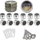 12 Magnetic Spice Containers Tins Stainless Steel for Fridge Jars Set Kitchen Organizer Clear Top Lids Sift or Pour Spice Storage & Arts & Craft Storage, 4 Measuring Spoons 96 Jar Labels, Metal Plates