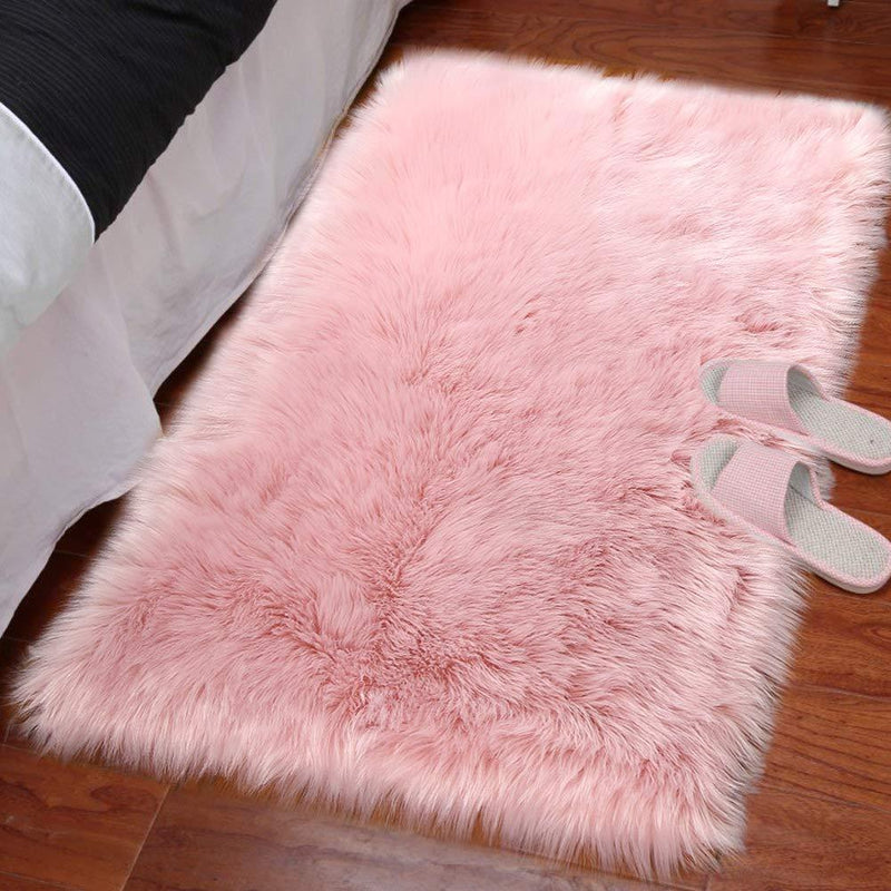 PAGISOFE Soft Faux Sheepskin Fluffy Rugs for Bedroom Kids Room, High Pile Faux Fur Area Rug Bedside Floor Carpet Photography, 3x5 Feet Rectangular Grey