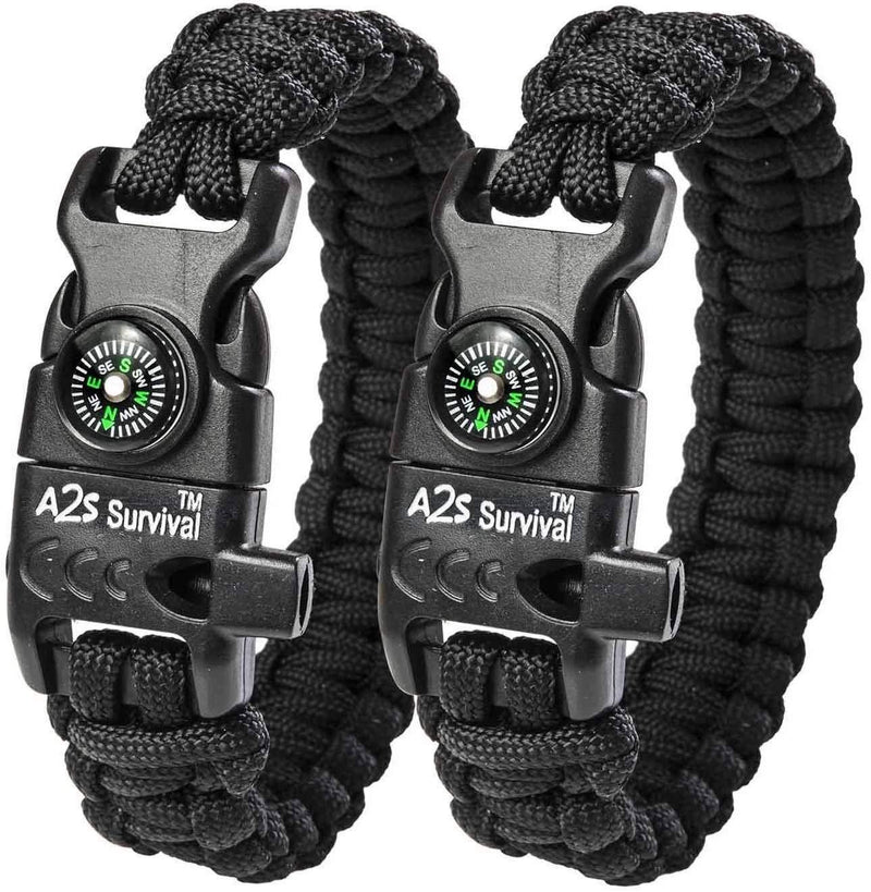 A2S Protection Paracord Bracelet K2-Peak – Survival Gear Kit with Embedded Compass, Fire Starter, Emergency Knife & Whistle EDC Hiking Gear- Camping Gear