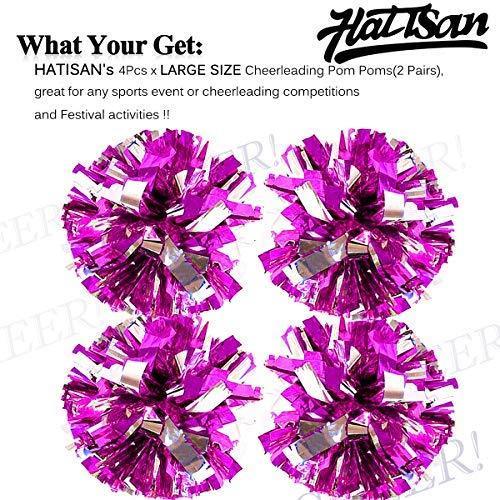 hatisan 4Pcs Large Cheerleader Pom Poms, Pom Poms Cheerleading Metallic Foil & Plastic Ring Pompoms Cheerleader, Cheerleading Poms Accessory Pompoms Cheer for Sports Team Spirit Cheering