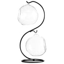 SunGrow 2 Glass Plant Terrarium Globes with Metal Stand - 13” Tall Black S-Hook Plant Stand from Includes Pair of 4.7” Crystal Clear Glass Vivariums - Opening of 2.4” for Small Air Plants & Cactus