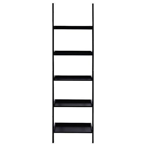 Tangkula Ladder Bookcase 5-Tier Wood Leaning Shelf Wall Plant Shelf Ladder for Home Office Modern Flower Book Display Shelf Storage Rack Stable A-Frame Wooden Ladder Shelf (Black)