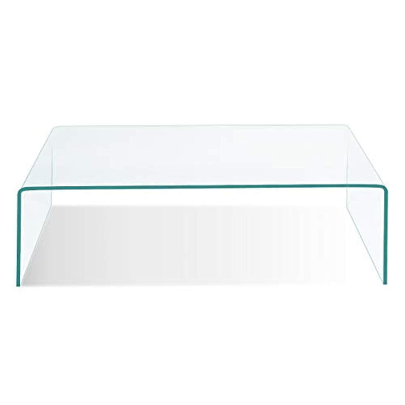 Tangkula Glass Coffee Table Modern Home Office Furniture Clear Tempered Glass End Table International Occasion Tea Table Waterfall Table with Rounded Edges