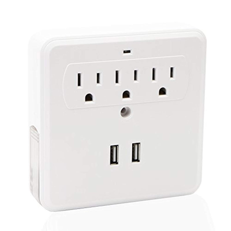 1byhome Wall Mount Charger, Multi-Functional Socket Wall Tap, Wall Mount Charging Center 3 Outlet Wall Mount Adapter Surge Protector with 2 USB Ports