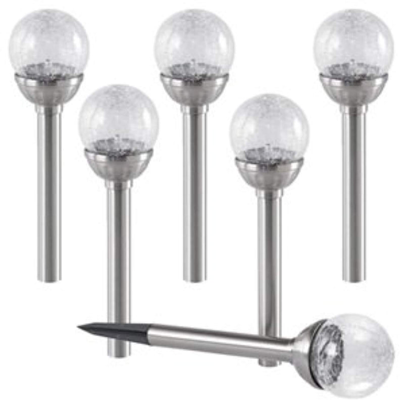 SET OF 6 Crackle Glass Globe Color-Changing LED & White LED Solar Path Lights by SOLAscape