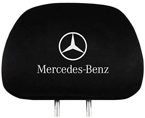 Fubai Auto Parts 2Pack for Mercedes Benz Embroidered Black Gray Fabric Headrest Cover Set (Mercedes-Benz)