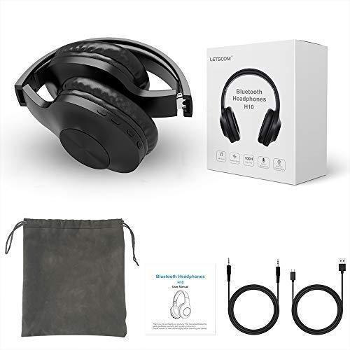 Bluetooth Headphones, LETSCOM Wireless Headphones Over Ear with Hi-Fi Sound Mic Deep Bass, 100 Hours Playtime and Soft Memory Protein Earpads for Travel Work TV PC Cellphone - Black