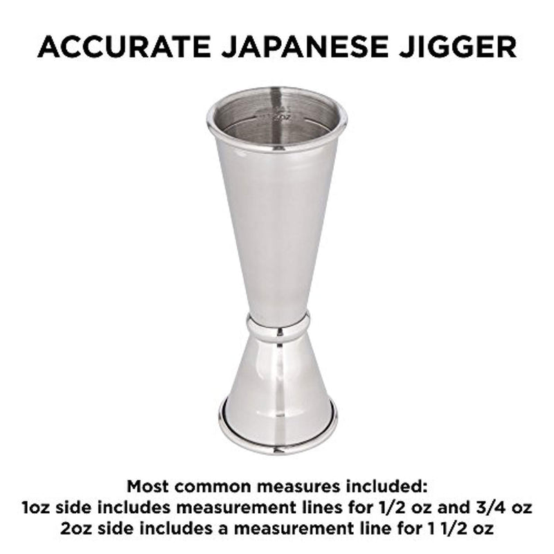 Boston Shaker Set: Professional two-piece Stainless Steel Cocktail Shaker set with Hawthorne Strainer and Japanese Jigger