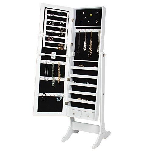 Best Choice Products Mirrored Jewelry Cabinet Armoire w/ Stand Rings, Necklaces, Bracelets - Black