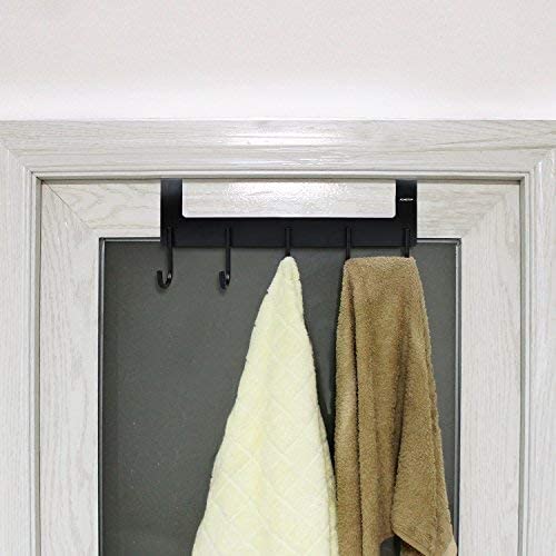 ACMETOP Over The Door Hook Hanger, Heavy-Duty Organizer for Coat, Towel, Bag, Robe - 5 Hooks, Aluminum, Brush Finish (Silver)