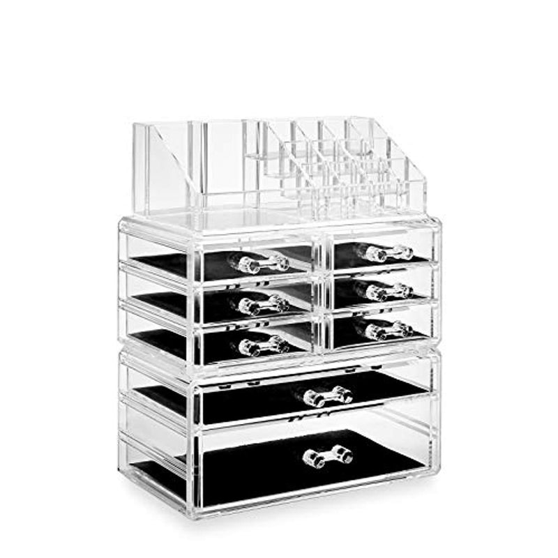 Casafield Acrylic Cosmetic Makeup Organizer & Jewelry Storage Display Case - 3 Piece Drawer Set - Clear