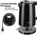 Secura Stainless Steel Double Wall Electric Kettle Water Heater for Tea Coffee w/Auto Shut-Off and Boil-Dry Protection, 1.0L (Black)