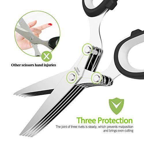 Herb Scissors Set with 5 Multi Stainless Steel Blades, Safe Cover and Cleaning Comb, Multipurpose Kitchen Chopping Shear, Mincer, Sharp Dishwasher Safe Kitchen Gadget, Culinary Cutter Chopper, Green