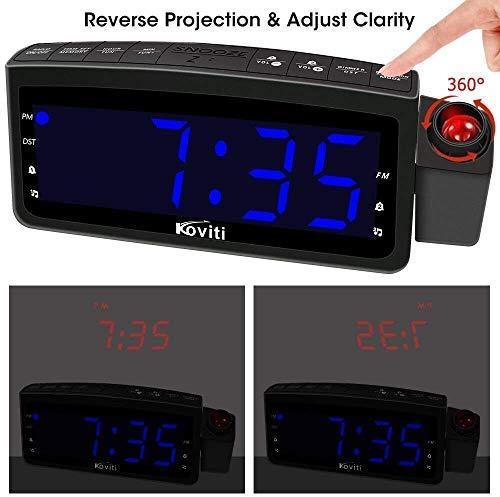 Projection Alarm Clock Radio - Koviti FM Radio Alarm Clock with Dimmer, Ultra Clear LED Digital Alarm Clock to Ceiling Wall, Dual Alarm Snooze Sleep Timer for Heavy Sleepers