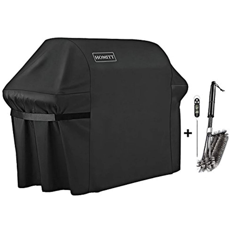 Homitt 7107 Grill Cover Kit, 44in X 60in Heavy Duty Waterproof PVC Facing BBQ Gas Grill Cover with Stainless Steel Grill Brush and Cooking Thermometer