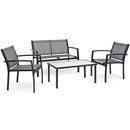 Best Choice Products 4-Piece Patio Metal Conversation Furniture Set w/Loveseat, 2 Chairs, and Glass Coffee Table- Gray