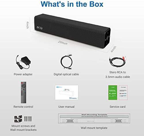 BESTISAN 100 Watt Home Theater System 2.1 Channel with Built-in Subwoofer, Bluetooth 5.0 and Wired Connections Sound Bars for TV (32 Inch, 3 Audio Modes, Bass Adjustable, Wall Mountable, Touch Control