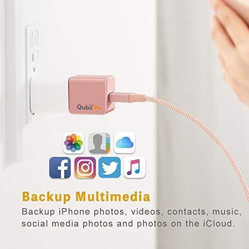 Flash Drive for iPhone, Auto Backup Photos & Videos, Photo Stick for iPhone, Qubii Photo Storage Device for iPhone & iPad【microSD Card Not Included】- Pink