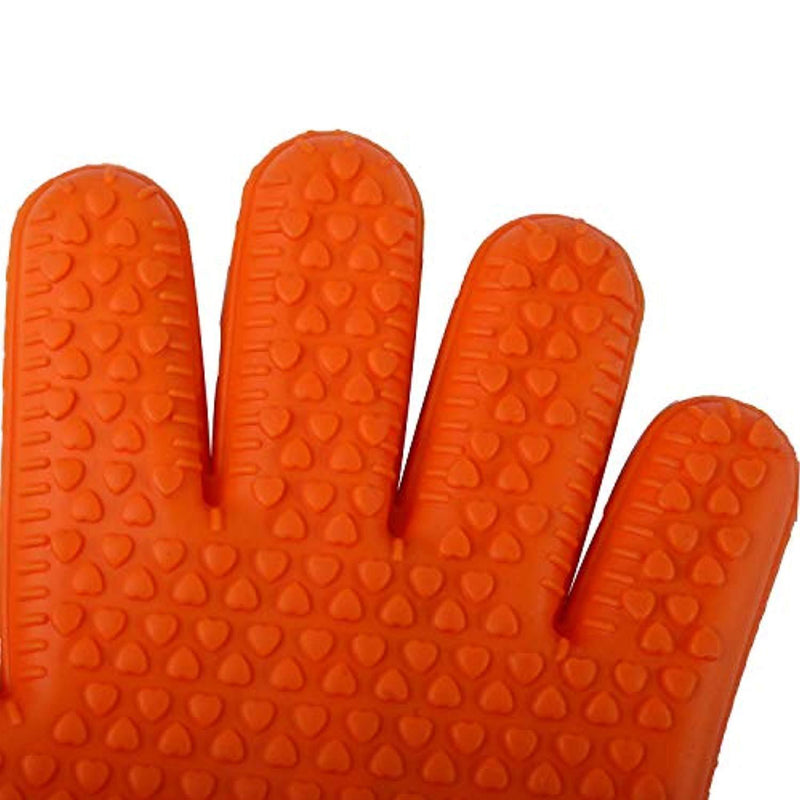 Easy Clean Silicone BBQ Cooking Gloves Set,Smoker Premium Long Rubber BBQ Oven Gloves Heat Resistant Kitchen grilling Gloves Long Waterproof Non-slip Potholder For Barbecue,Baking (Orange)