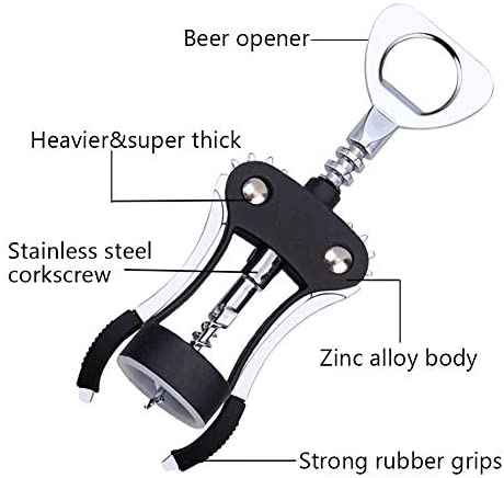 FOHO Wine Opener, Multifunctional Wing Corkscrew Wine Bottle Opener for all Cork Stoppered and Beer Cap Bottles, Luxury Waiter Corkscrew with Stopper Set for Wine Enthusiast, Waiters - Black