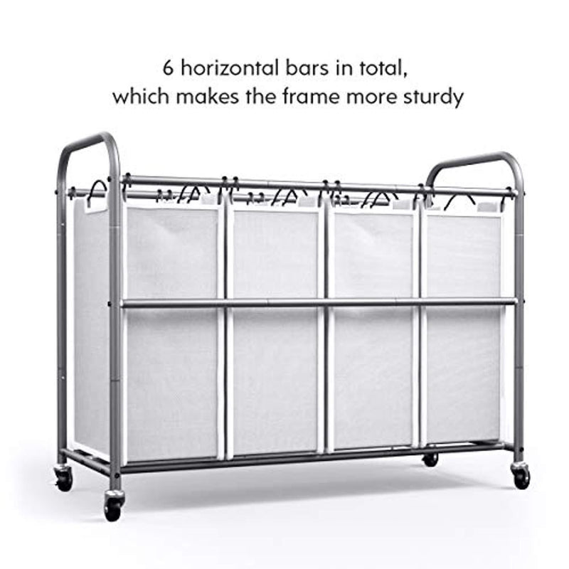 WeHome 4 Bag Laundry Sorter Cart, Laundry Hamper Sorter with Heavy Duty Rolling Wheels for Clothes Storage, Grey