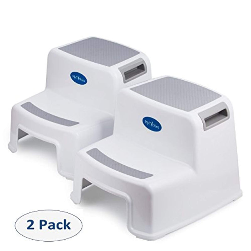 (2 Pack) 2 Step Stool for Kids with 2 Free Finger Pinch Guards! Perfect for The Bathroom and Kitchen, with Extra Thick Anti-Slip Rubber Feet.