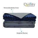 Quility Premium Adult Weighted Blanket & Removable Cover | 20 lbs | 60"x80" | for Individual Between 170-230 lbs | Full Size Bed | Premium Glass Beads | Cotton/Minky | Grey/Navy Blue