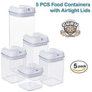 5 pc. Set Clear Food Containers w Airtight Lids Canisters for Kitchen & Pantry Storages - Storage for Cereal, Flour, Cooking - BPA-Free Plastic White Lid by Guru Products