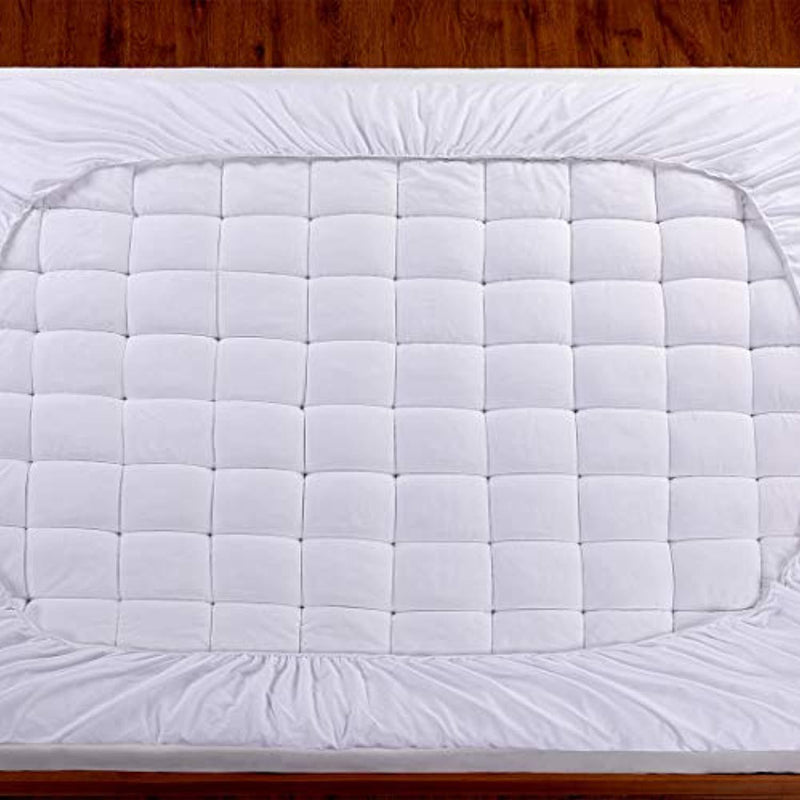 oaskys Queen Mattress Pad Cover Cotton Top with Stretches to 18” Deep Pocket Fits Up to 8”-21” Cooling White Bed Topper (Down Alternative)