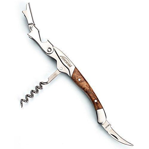 Tenrai Waiter's Corkscrew White Kageki Handle All-in-one Wine Opener, Bottle Opener and Foil Cutter