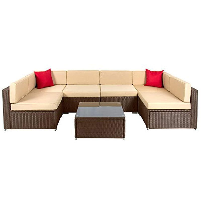 Best Choice Products 7-Piece Modular Outdoor Patio Rattan Wicker Sectional Conversation Sofa Set w/ 6 Chairs, Coffee Table, Weather-Resistant Cover, Seat Clips, Minimal Assembly Required - Brown