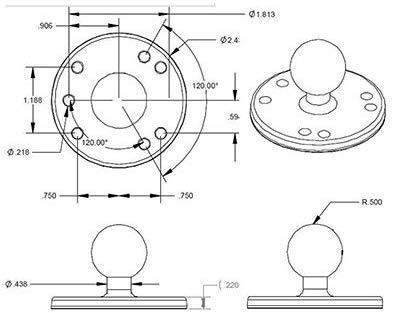 National Products RAM-B-202U Ram Marine Electronic 1-Inch Aluminum Ball Mount with Pinlok Base, Black Finish