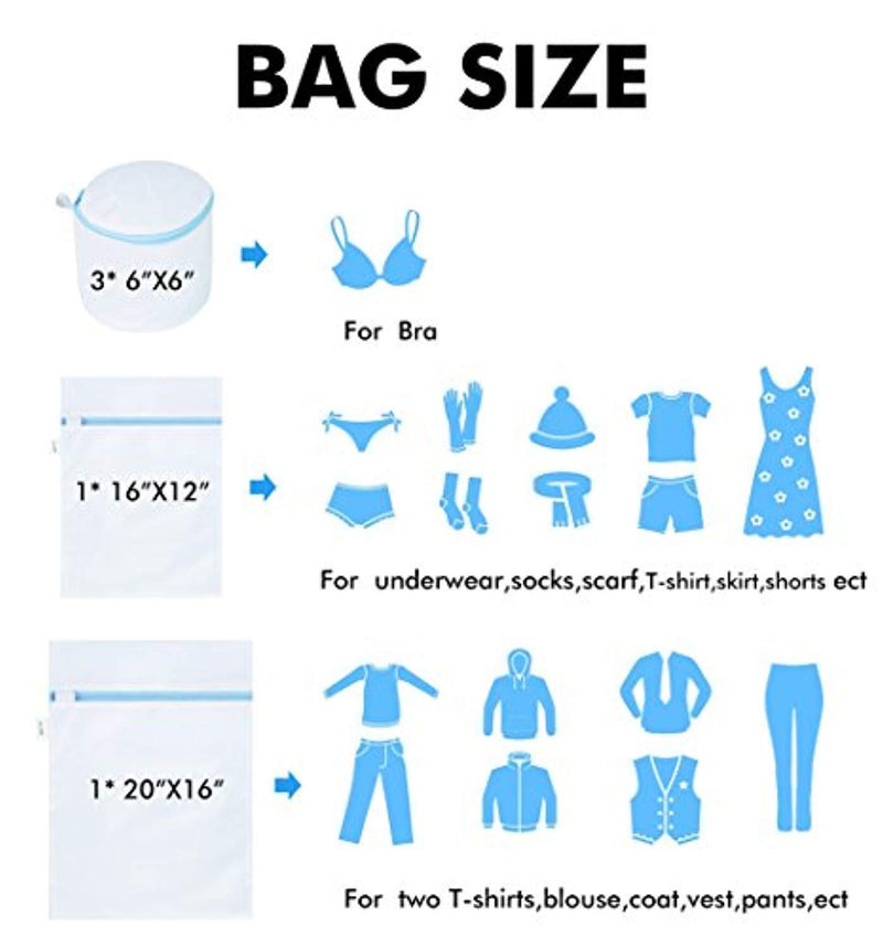 PlusMart 5Pcs Mesh Laundry Bags, Delicates Laundry Bag for Sock, Bra, Underwear, Garment (1 Large, 1 Medium, 3 Bra Laundry Bags)