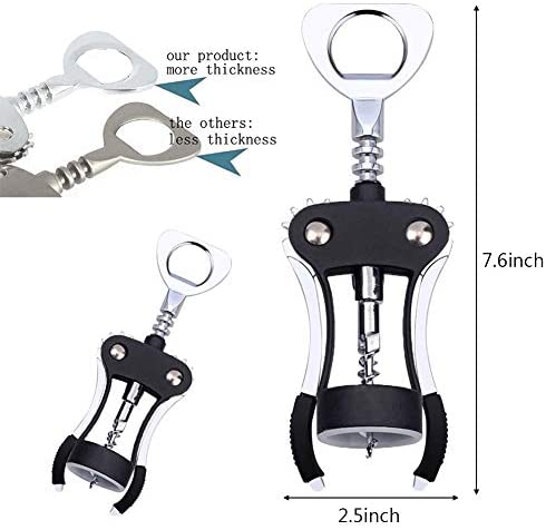 FOHO Wine Opener, Multifunctional Wing Corkscrew Wine Bottle Opener for all Cork Stoppered and Beer Cap Bottles, Luxury Waiter Corkscrew with Stopper Set for Wine Enthusiast, Waiters - Black