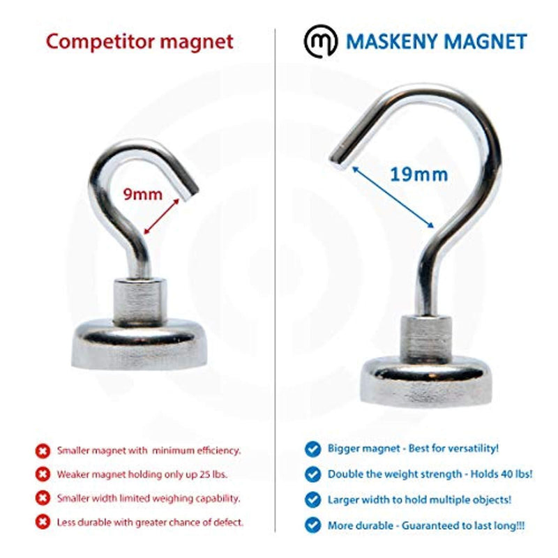 Maskeny 40 LB Magnetic Hooks Strong Neodymium Heavy Duty for Cruise, Kitchen Organization and Indoor/ Outdoor Storage Hanging - Bonus Push Pins Refrigerator Magnet