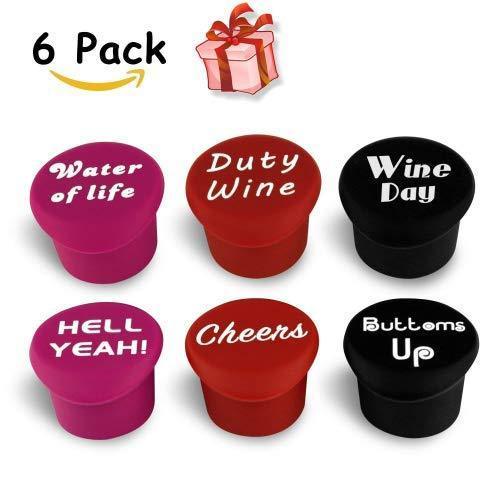 Wine Stoppers, GDPETS 6 Pack Food Grade Silicone Reusable Leak-Proof Wine Bottle Stoppers Corks, Funny Beverages Bottles Air-Tight Seal Caps, Special Novelty Wine Gifts Accessories for Wine Lovers