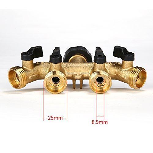 GLORDEN Heavy Duty Brass 4 Way Hose Manifold Garden Hose Splitter Connector with Comfort Grip(Give Away 7 Small Accessories)