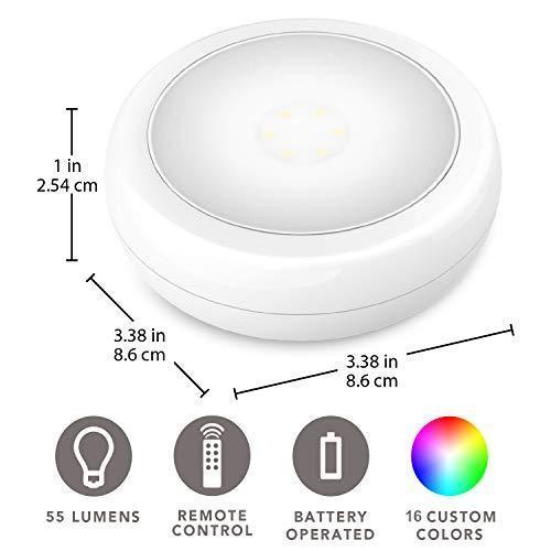 Brilliant Evolution Wireless Color Changing LED Puck Light 6 Pack With 2 Remote Controls | LED Under Cabinet Lighting | Closet Light | Battery Powered Lights | Under Counter Lighting | Stick On Lights