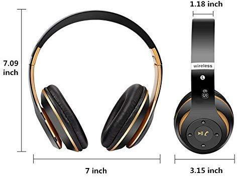 6S Wireless Headphones Over Ear,Noise Cancelling Foldable Wireless Stereo Headsets Earbuds with Built-in Mic, Micro SD/TF, FM for iPhone/Samsung/iPad/PC (Black & Gold)