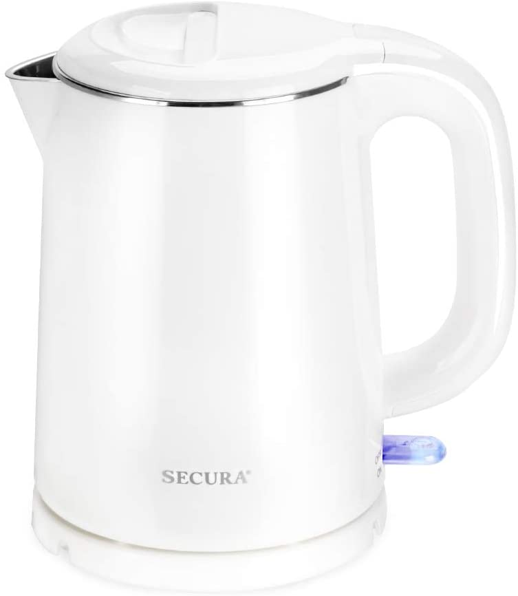 Secura Stainless Steel Double Wall Electric Kettle Water Heater for Tea Coffee w/Auto Shut-Off and Boil-Dry Protection, 1.0L (Black)