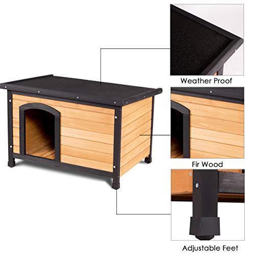 Tangkula Wooden Dog House Outdoor & Indoor Large Pet Shelter Pet House Home Extreme Weather Resistant Wood Log Cabin Dog House 2 Size Adjustable Feet (M/L)