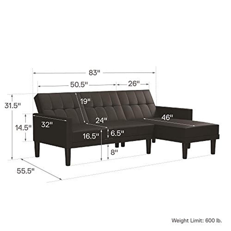 DHP Haven Small Space Sectional Futon Sofa, Black Faux Leather