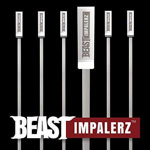 Grill Beast BBQ Skewers - 6 Reusable Flat Blade Stainless Steel with Sharp, Angled Points for Grilling Seafood, Vegetable, or Fruit Kebabs