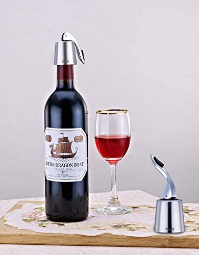 OHMAXHO Wine bottle Stopper with Stainless Steel, Wine Preserver, Decorative Wine Saver Vacuum Plug with Silicone, Expanding Beverage Bottle Stopper, Reusable Wine Cork Keeps Wine Fresh (Rose Gold)