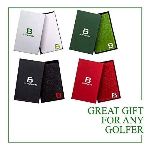 Fuzzy Bunkers Quality Leather Golf Scorecard Holder - Yardage Book Cover Plus Free Golf Pencil and Downloadable PDF Stat Tracker Sheet