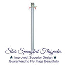 Flag Pole - 6 Foot Silver Brushed Aluminum No Tangle Spinning Flagpole with Silver Globe Built Tough and Beautiful to Fly Grommeted or Sleeve Flags Proudly in Residential House or Commercial Settings