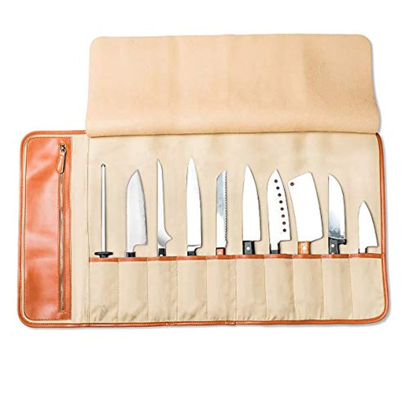 EVERPRIDE Chef Knife Roll Bag | Durable Knife Carrier Stores 10 Knives PLUS Zipper for Culinary Tools | Portable Chef Knife Case w/Many Slots, Handle & Shoulder Strap | Knives Not Included