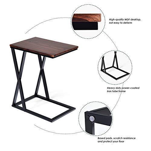 Tangkula Sofa Side Table, X-shaped Snack Table End Table, Coffee Tray Laptop Table Wood Look Finish & Metal Frame, Over bed Table, Portable Table for for Notebook Tablet Living Room Bedroom (2, Brown)