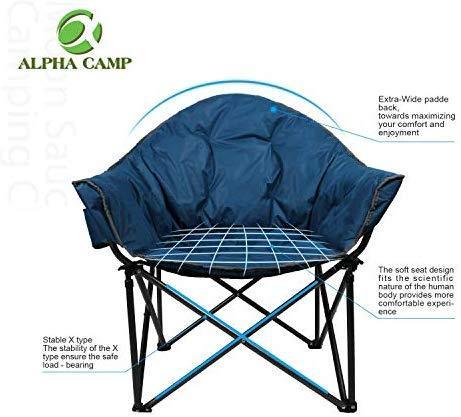 Camping World Reclining Folding Oversized Moon Saucer Chair with Cup Holder for Camping, Hiking - Saucer Support 500 LBS