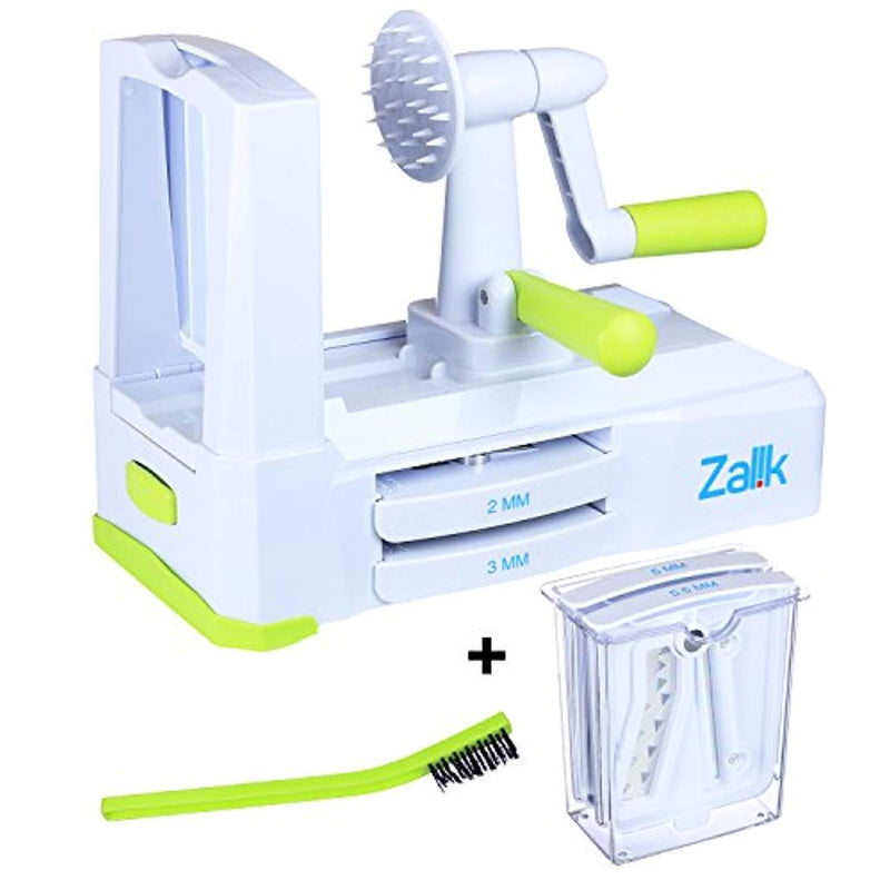 Zalik 5-Blade Spiralizer - Vegetable Spiral Slicer With Powerful Suction Base - Strong & Heavy Duty Veggie Pasta Spaghetti Maker for Low Carb/Paleo/Gluten-Free Meals With Extra Blade Storage Caddy